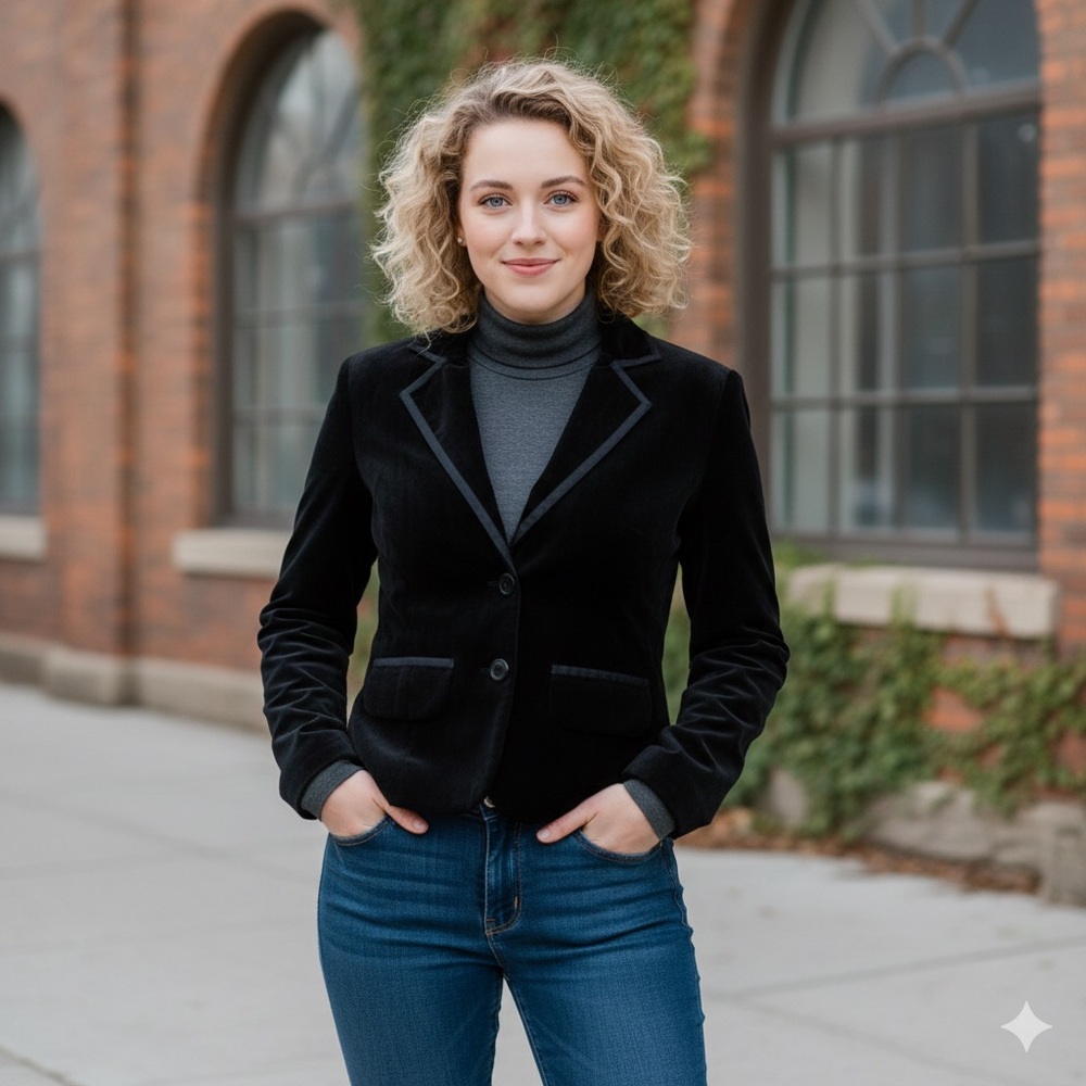 Lavender Star Luxurious Black Velvet Women's Blazer waist length